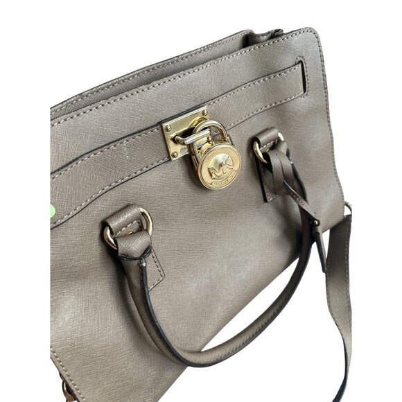 MICHAEL KORS Taupe Saffiano Leather East West Medium Satchel Handbag - Picture 4 of 14